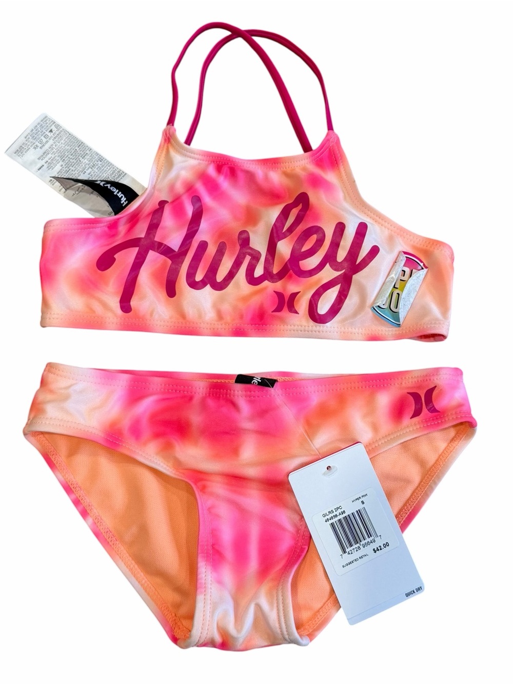 NWT, Hurley, Girls Pink & Orange Tie-Dye Bikini, Size 8
